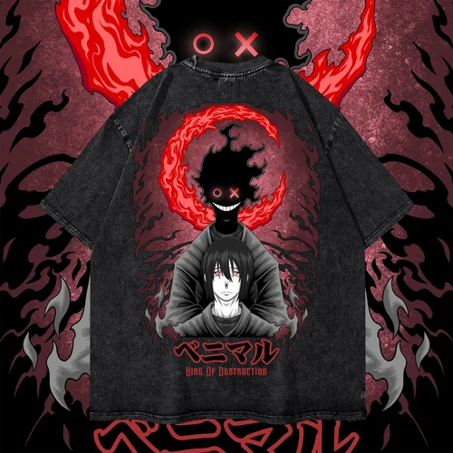Camiseta de Anime Fire Force Benimaru, Camiseta de algodón lavada Vintage para mujer y hombre, ropa de calle Harajuku de verano, camisetas para hombre