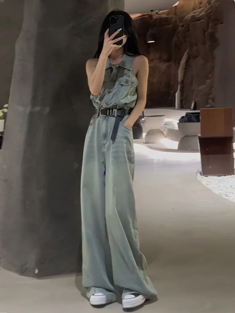 

High Waist Draped Slimming Straight Leg Overalls Women's Hong Kong Sle Summer New Arrival Jeans Long Pants