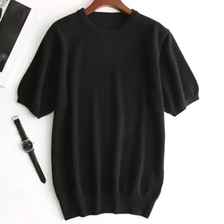 Wool Short Sleeved Men's Round Neck Cashmer Summer T-shirt Loose Half Sleeve Knitted Shirt Top Fashion Breathable Anti-Odor