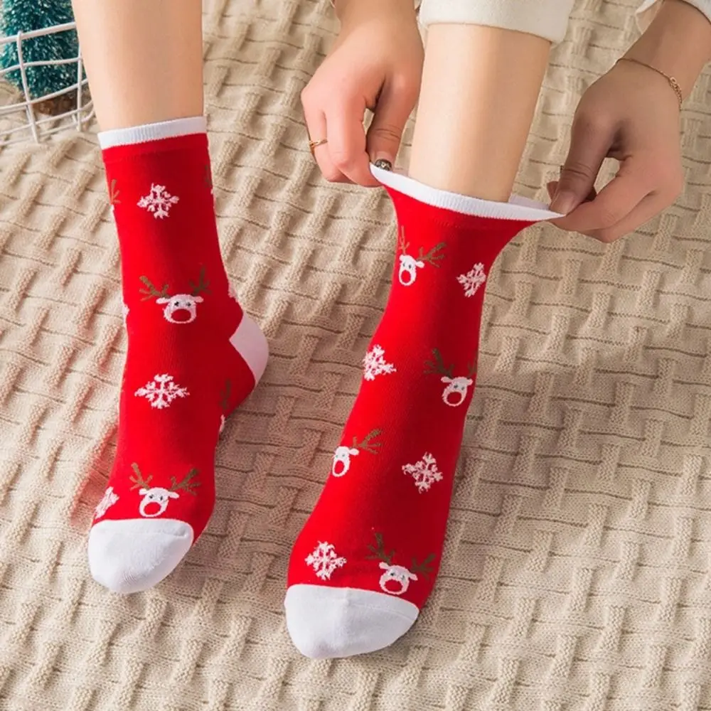 

Cute Snow Christmas Socks Thickened Elk Happy Christmas Socks Middle Tube Socks Crew Socks Cartoon Hosiery Ladies