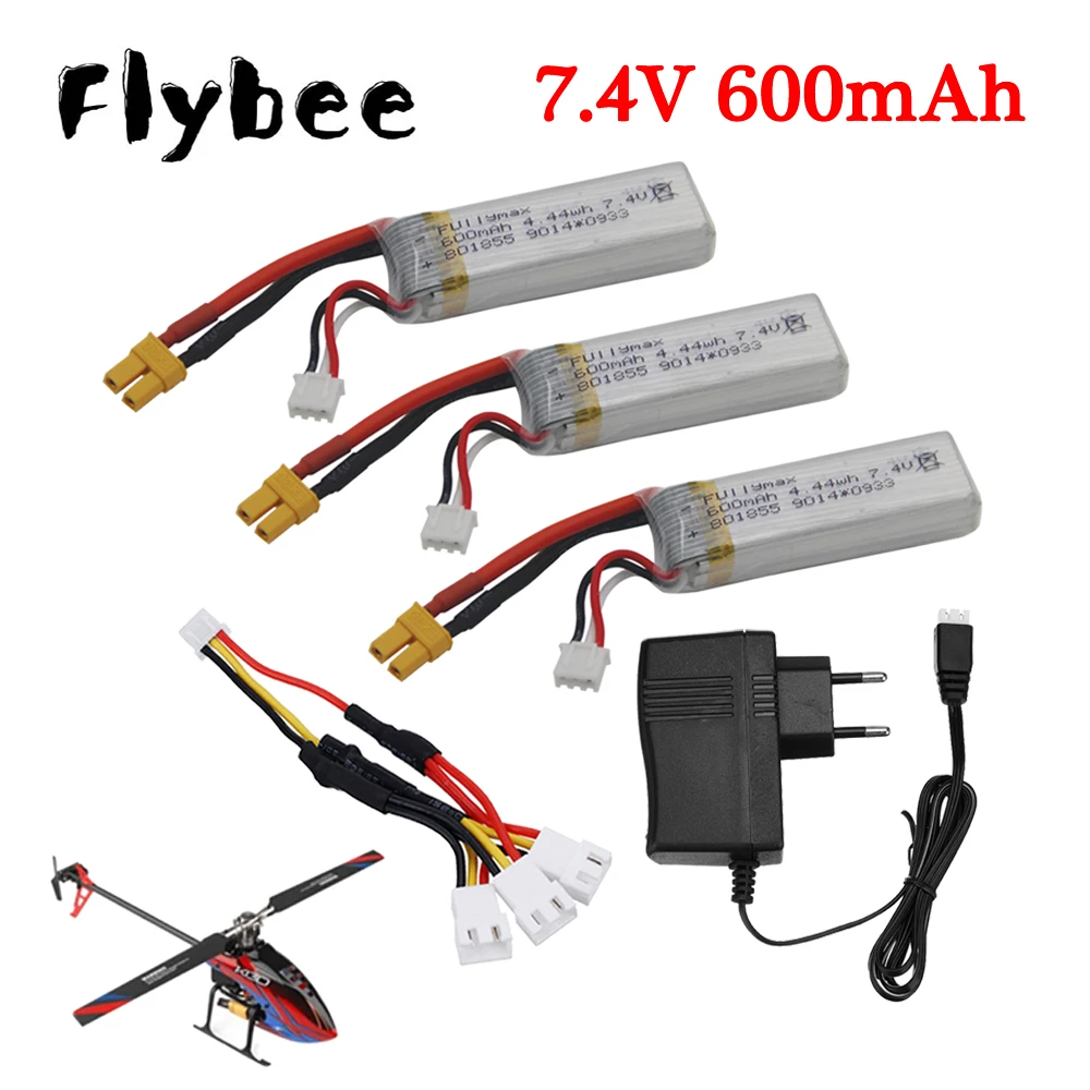 7.4V 600mah Lipo Battery & Charger Set For XK K130 RC Helicopter Drones Spare Parts 7.4 V 600 mAh XT30 plug rechargeable battery