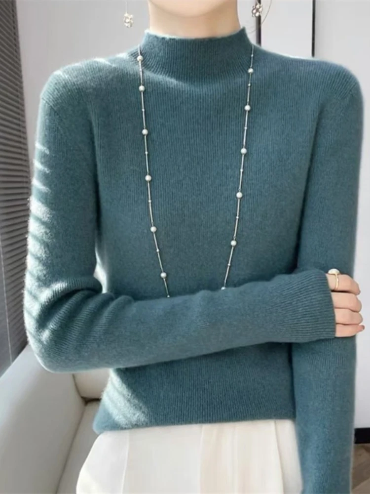 

2025 Autumn Winter Hot Sale Women Knitted Turtleneck Sweater Soft Skin-friendly Base Layer Turtleneck Pure Color Slim Pullover