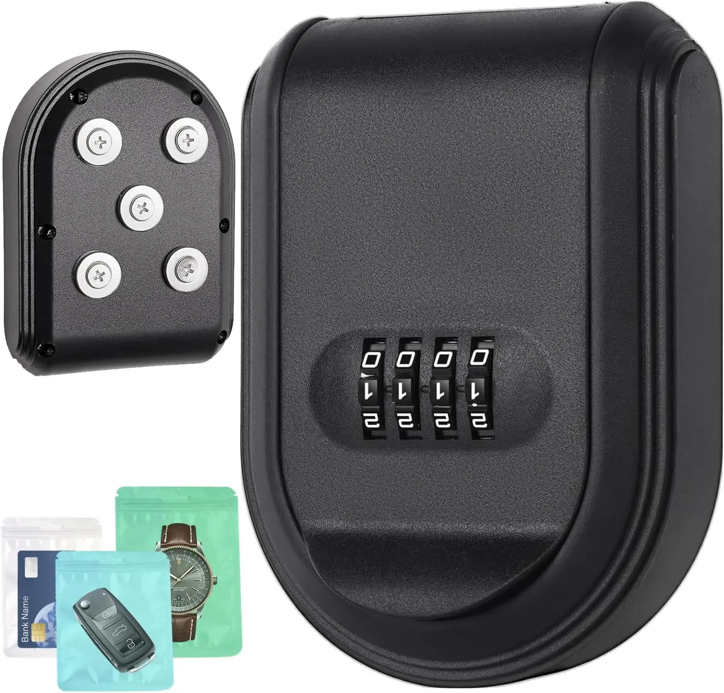 2Pcs Magnetic Key Box with Combination Lock, Strong Magnets Key Holder Box Under Car for Storage Indoors,Outdoors/Black