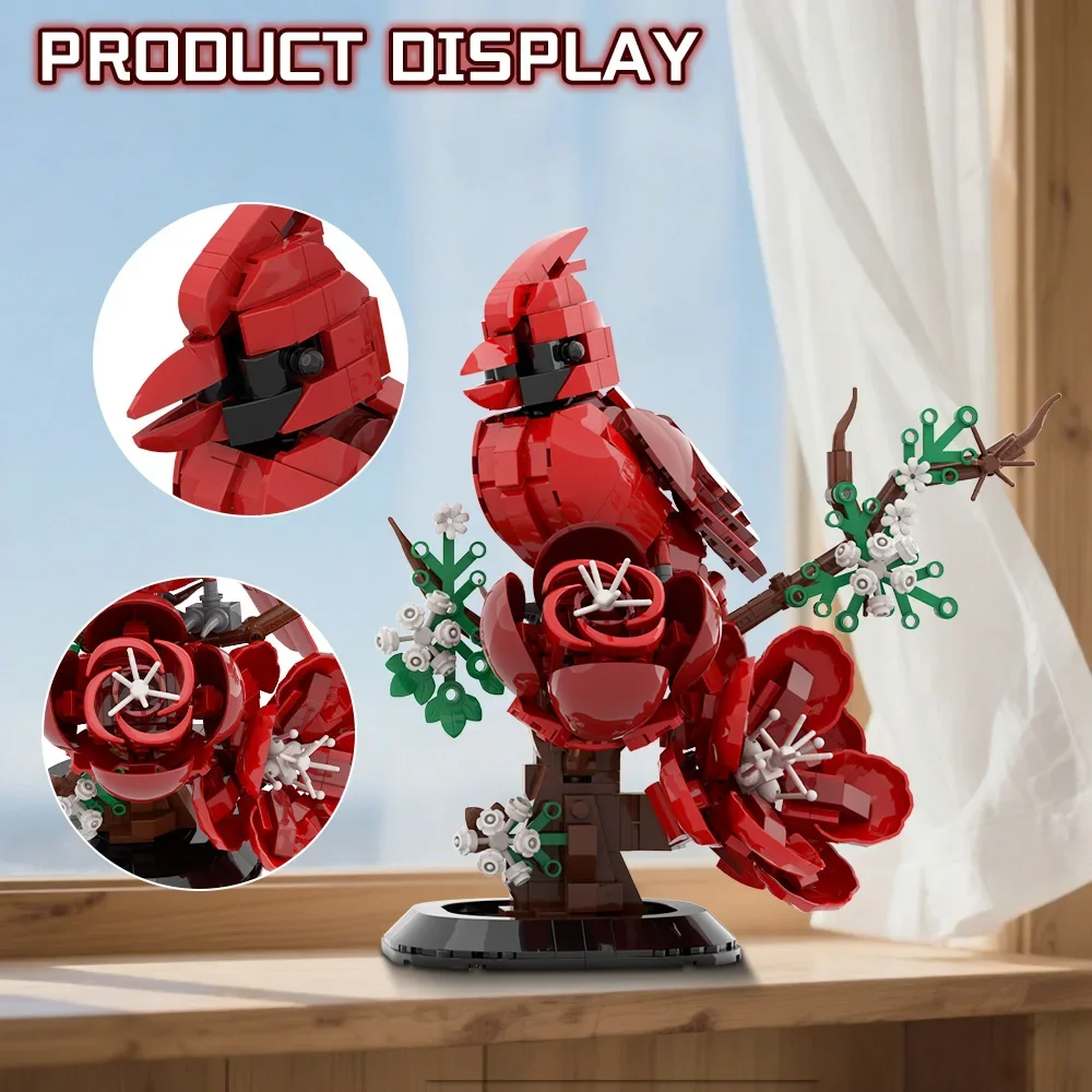 MOC 北方枢機卿鳥レンガモデルクリスマス Cardinalis 赤い鳥ビルディングブロック組立おもちゃ子供 DIY 誕生日プレゼント