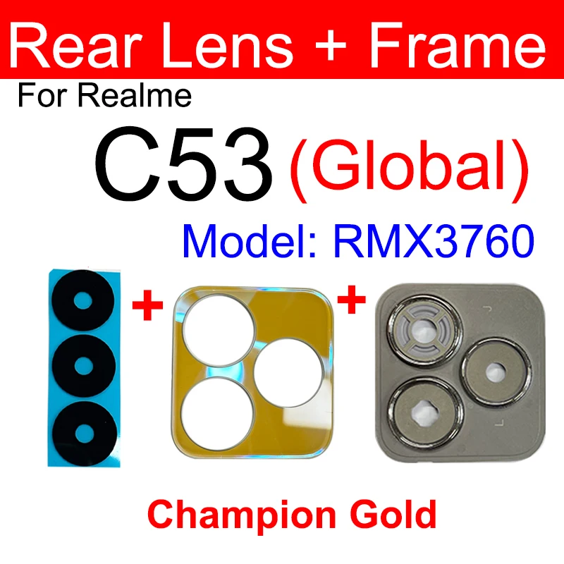 For Realme C53 C35 C17 C3 Rear Camera Lens Glass Cover Back Main Camera Glass Lens with Frame Holder Parts