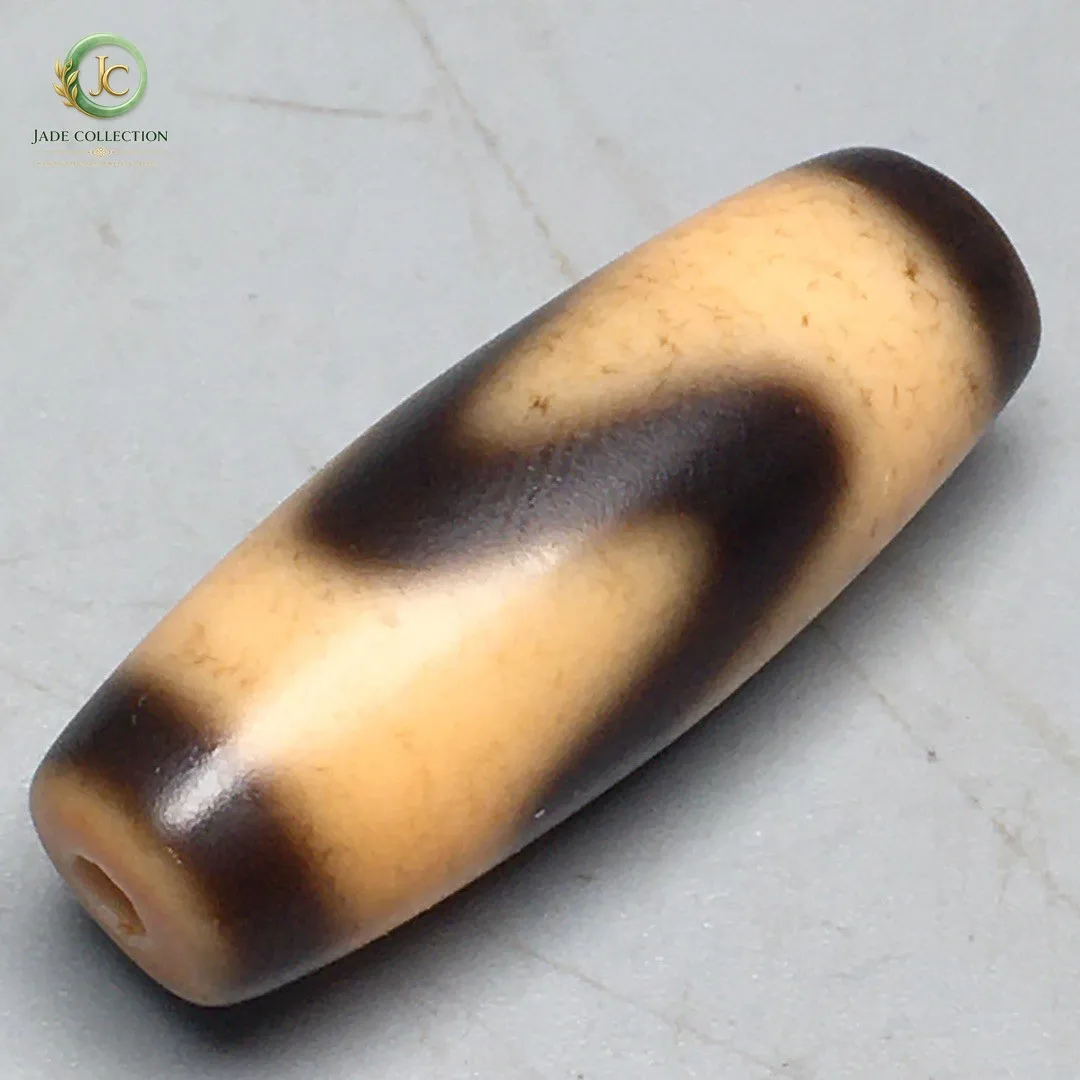 Rare Tibetan Old Agate Dzi Tiger Teeth Bead Amulet Pendant 28mm S0428