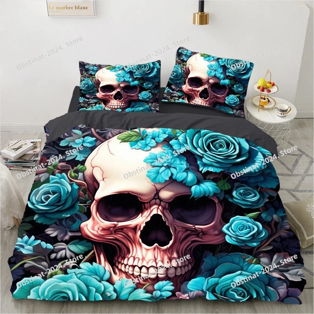 

3D Skull Bedding set Duvet_Quilt_Comforter Cover sets Bed Linen Halloween King Queen Full Size Gothic Duvet Cover Home Textiles