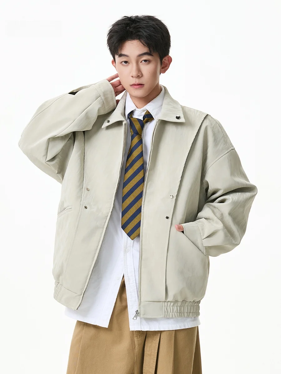 

American Retro Patchwork Collar Jaet Men's New Trendy Cleanfit Flight Casual Loose Outerwear Autumn Stand Fit Zipper Dec...