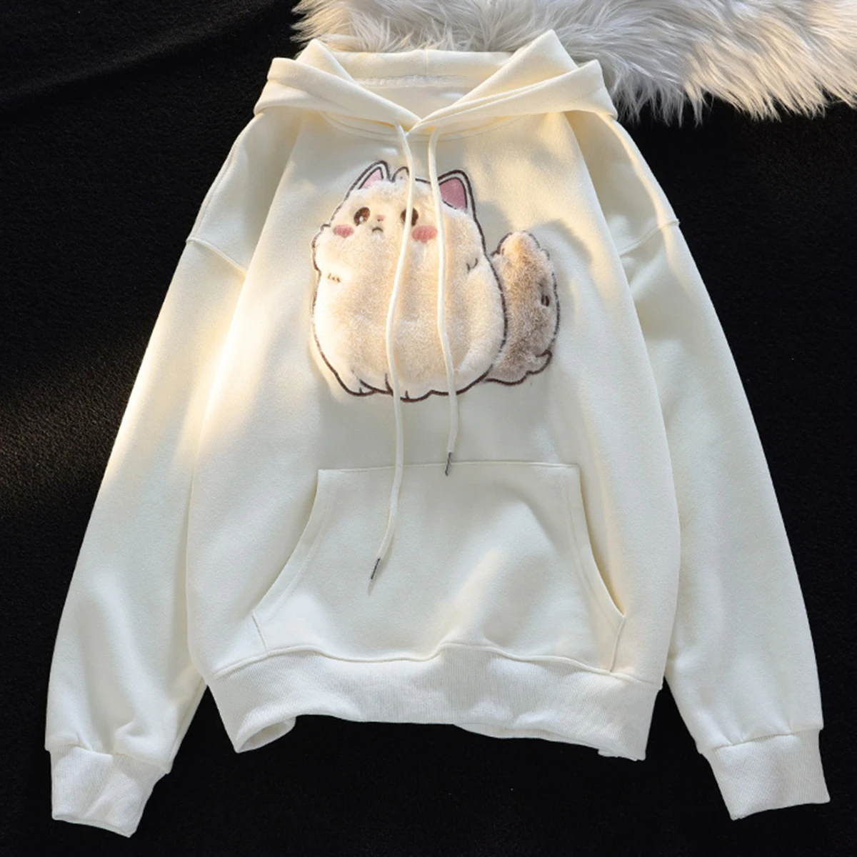 2023 Spring Autumn Female Couples Clothes Cartoon Embroidery Lovely 3D Cat Print Pullover Hoodies Women Sweatshirt Hooded Coat