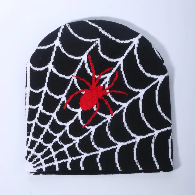 Fashion Knitting Spider Web Design Hat for Men Women Pullover Pile Cap Y2k Goth Warm Beanie Hats New Hip-hop Street Cap