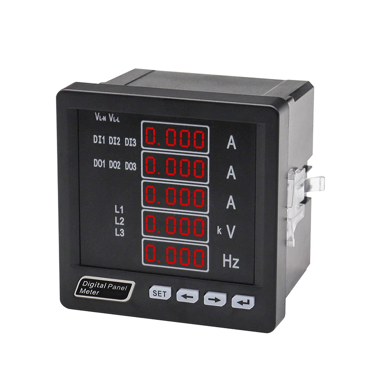 AC0-450V 0-50A 200A 45-65Hz multifunction digital panel meter 3 Phase ampere voltage and Hz meter with 3pcs current sensors