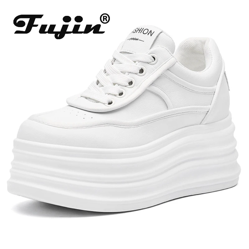 Fujin 8cm Genuine Leather Vulcanize High Brand Autumn Platform Wedge Vulcanize Comfy Chunky Sneaker Loafer Spring Women Shoes