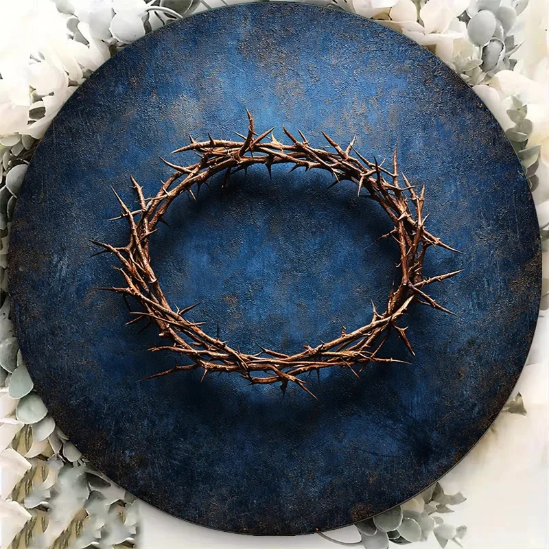2D Flat Retro Thorns Crown Jesus Christ Plaque Round Wall Decoration Plaque Suitable for Easter Decorations, Churches, Offices, Gifts