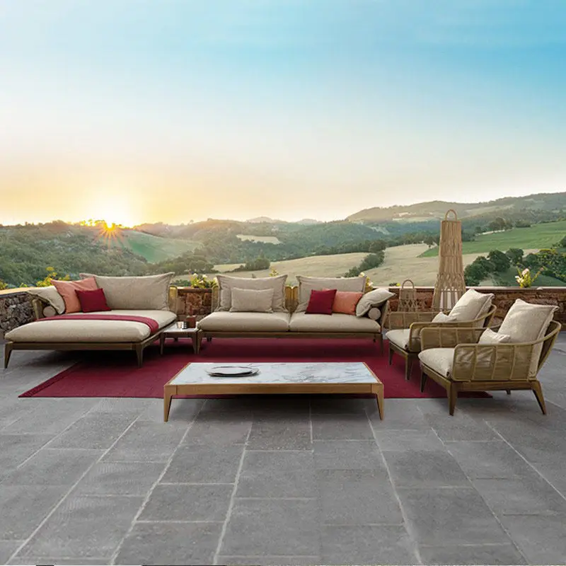 Beautiful Outdoor Garden Sofa Solid Wood Nordic Teak Waterproof Sunscreen Sofa Chair Terrace Hotel Princess Sand