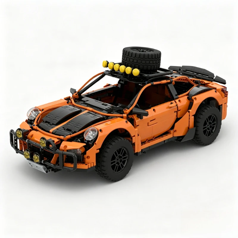 3211PCS MOC Porsche 911 Dakar Off-Road Technic Car Model With Roof Lights And Spare Tire Custom Building Blocks DIY Assembly Toy