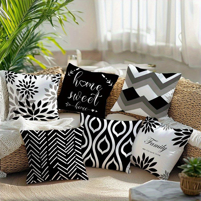 

Black & White Patterned Pillow Covers - Floral, Chevron & Quote Designs for Cozy Home Decor