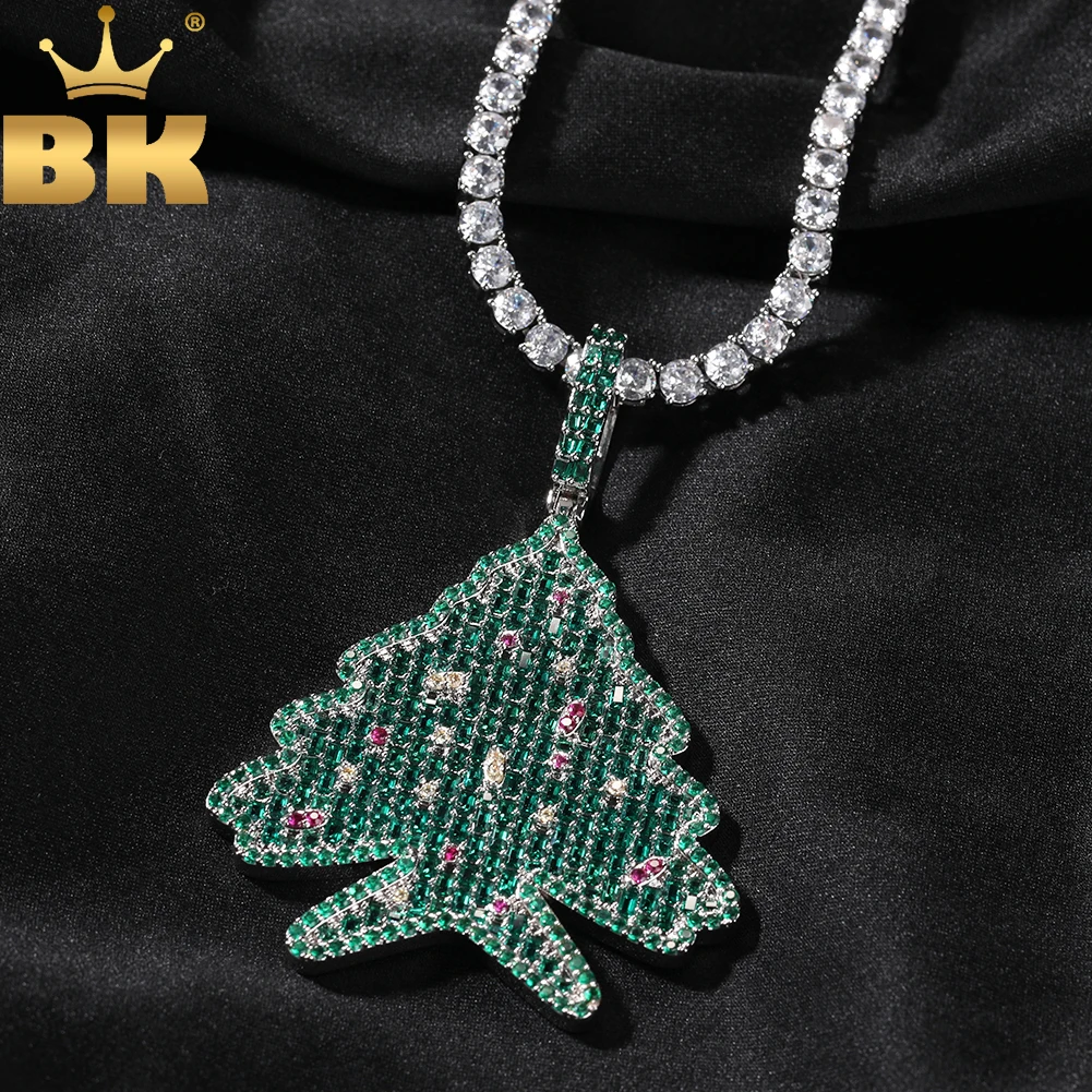 THE BLING KING Christmas Strees Pendant Iced Out Green Cubic Zirconia Pendant Necklace Gift For Family Members Hiphop Jewelry