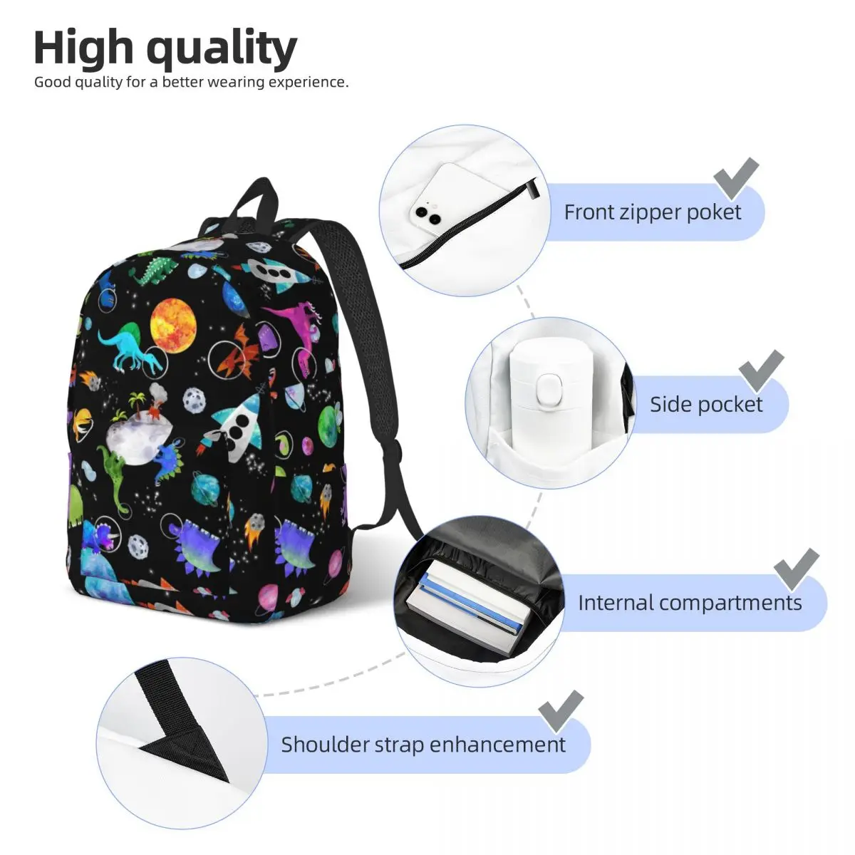 Dinosaur Astronauts In Outer Space Backpack Boy Girl Kids Student School Bookbag Galaxy Planets Daypack Kindergarten Primary Bag