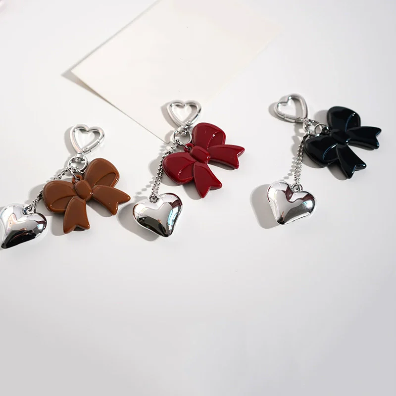 Exquisite Temperament Red Heart Bow Charms Keychain Versatile Phone Pendant Fashion Backpack Hanging Ornament Accessories Gifts