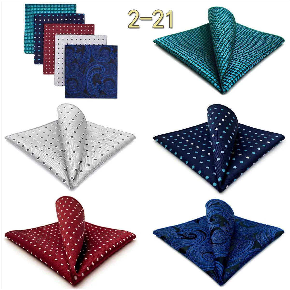 5-teiliges Herren-Einstecktuch-Set, verschiedene Einstecktücher, mehrere Stile, Paisley- und Blumenmuster, Anzug, groß, 32 cm, Business-Accessoires – Detail 25