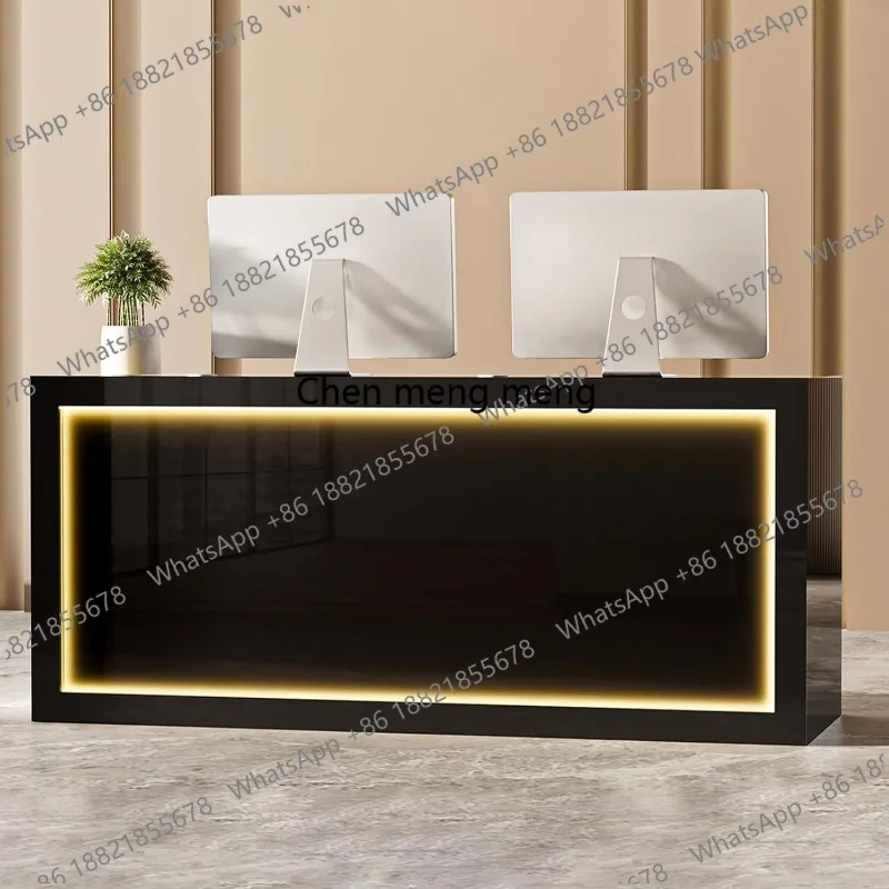 Modern Reception Desk, Solid Wood Reception Desk with Counter, Check Out Stand with Lockable Drawer & Cabinet, Retail Checkout