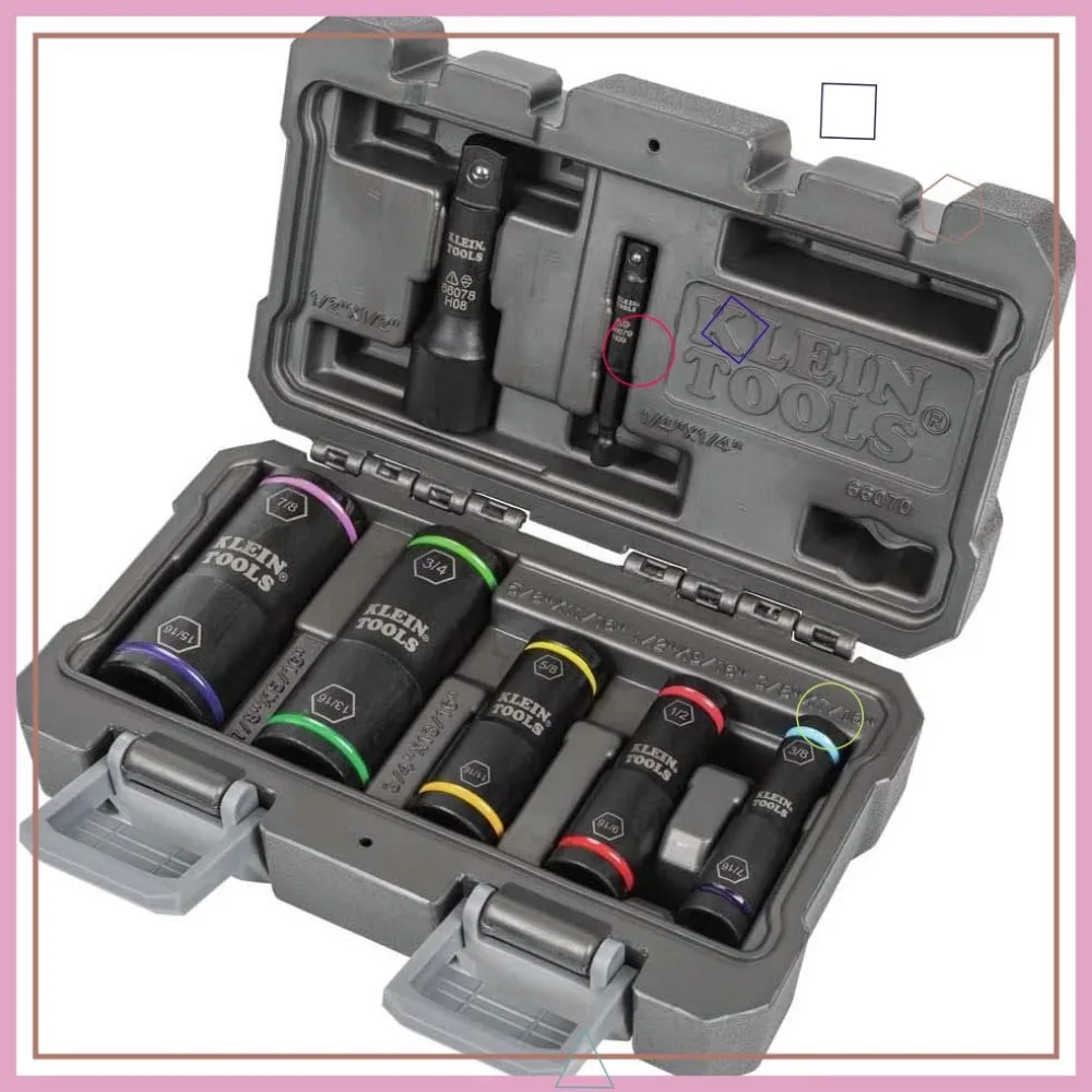 

7-Piece Impact Socket Set with Flip Design, 1/4-Inch & 1/2-Inch Adapters for Easy Tool Changes