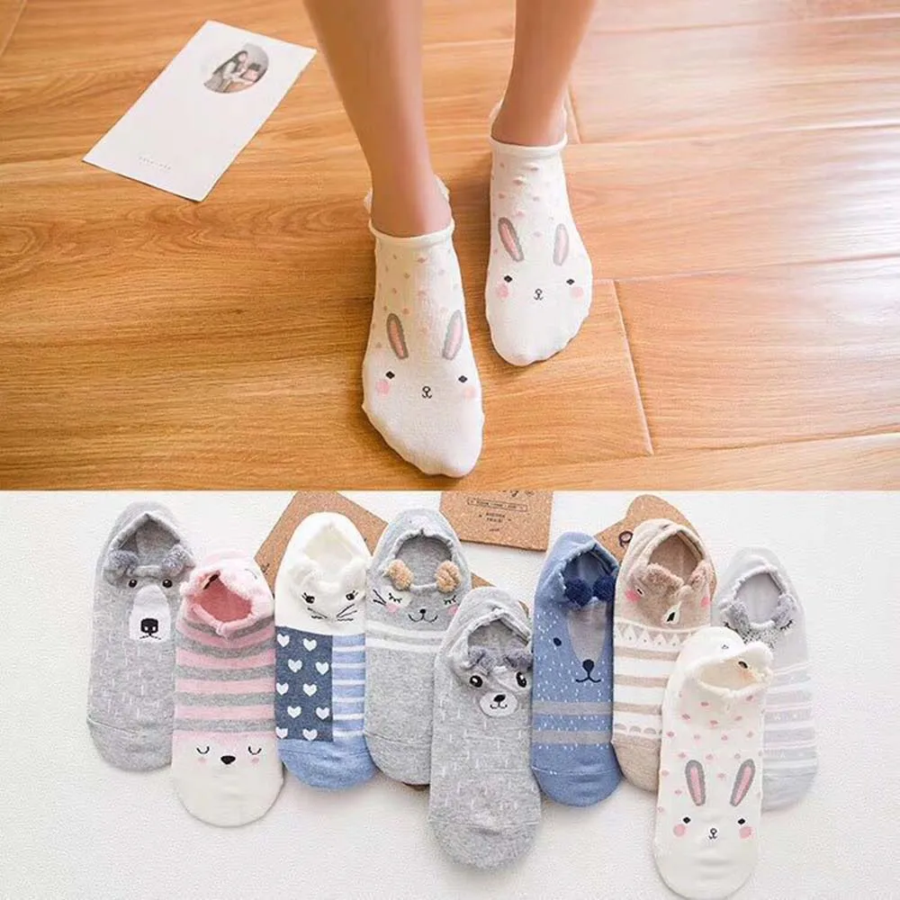 5 Pairs Pack Lot Women Socks Stereoscopic Female Kawaii Cat With Dog Cute Short Socks Cotton Animal Casual Soft Funny Socks