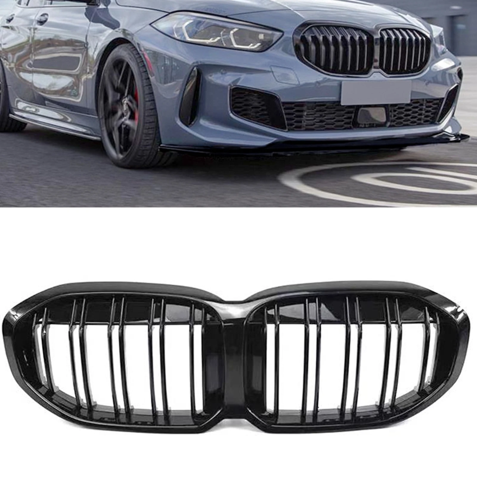 

For BMW New 1 Series F40 2019 2020 2021 2022 2023 Black Front Kidney Grille Grill Car Upper Bumper Hood Mesh Grid Kit