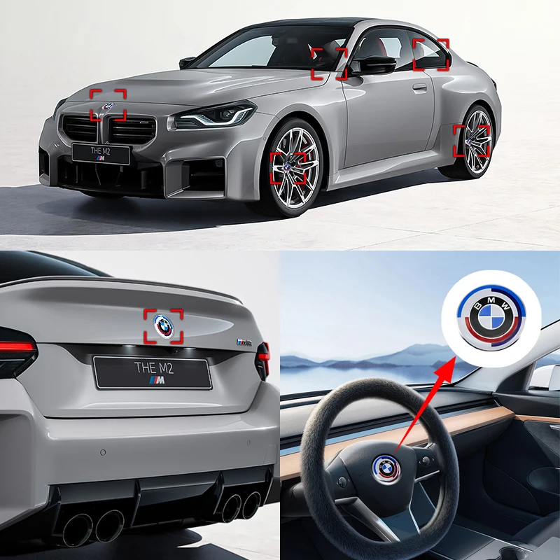 74mm 82mm Car Front Hood Rear Trunk Badge Steering Wheel Sticker 56mm 68mm hub center cap For BMW 50th F20 E36 E46 X6 M4 E60 E93 view 6