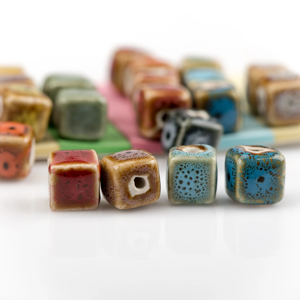 8# 10# 20pcs Square Shape Porcelain Ceramic Bead For Jewelry Making DIY  flower Jewlery&Accessories ceramics beads #A519C