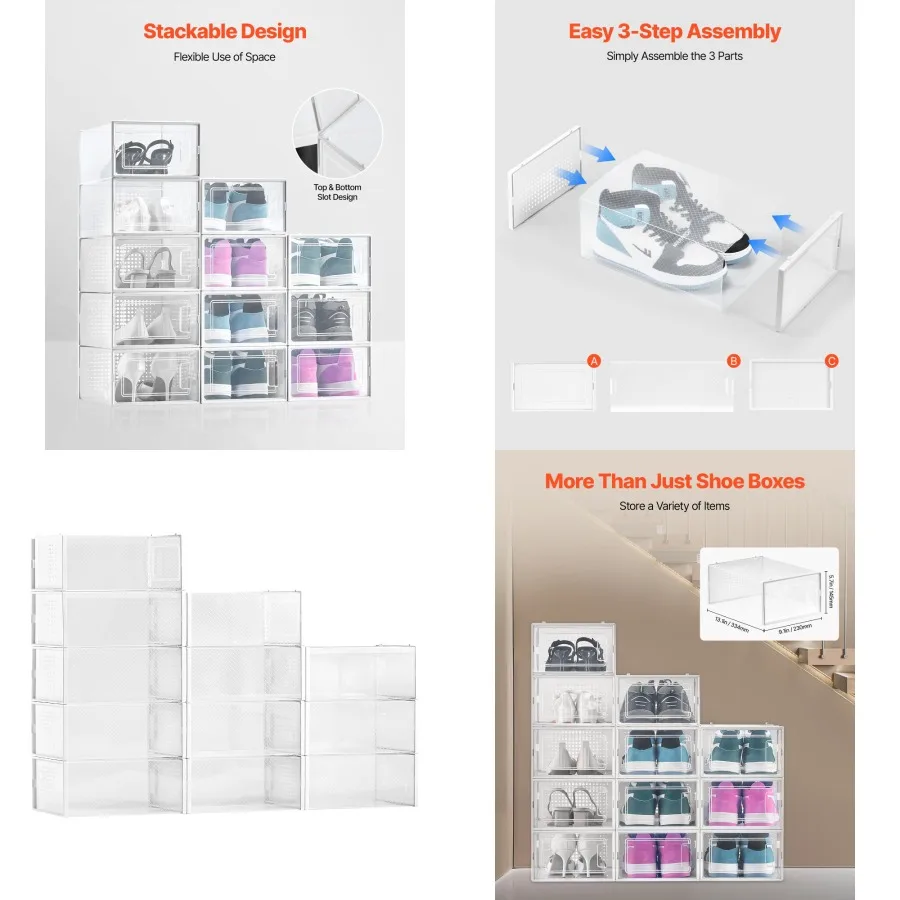 

Shoe Storage Boxes 12 Pack Stackable Shoe Storage Organizers US Size 11 White
