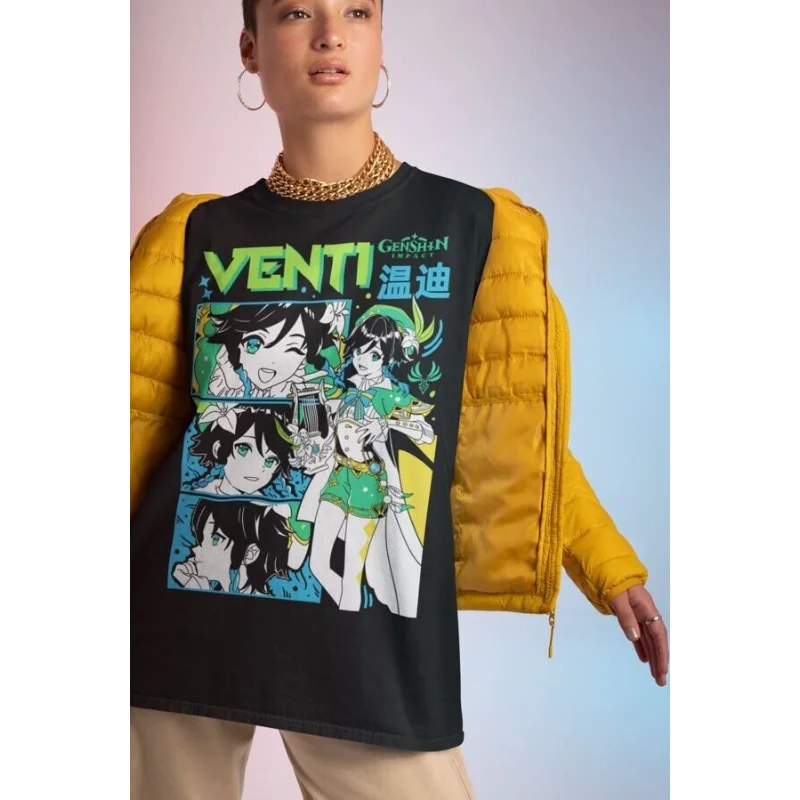 Genshin Impact Venti Dvalin T-shirt Anime Unisex Harajuku T-Shirt Tee ALL SIZES