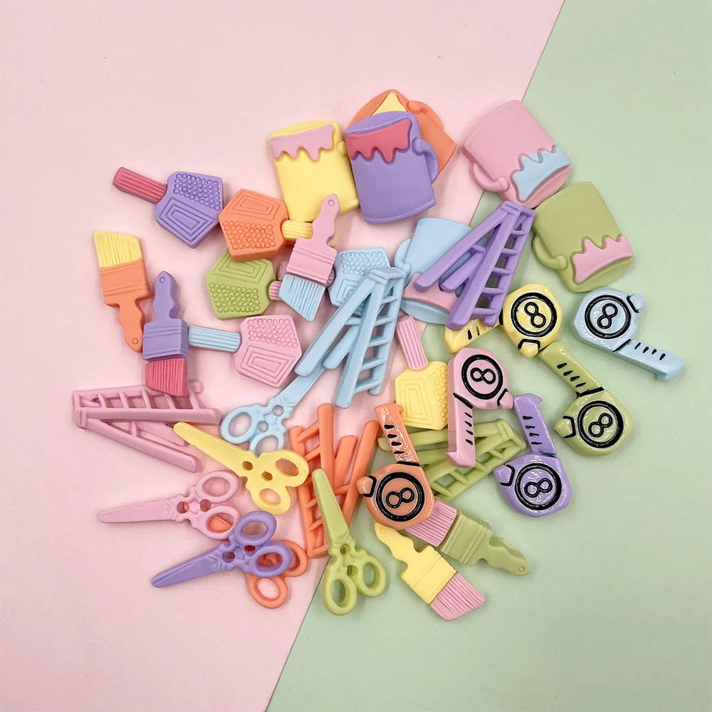 10Pcs Simulation Tools Brush Paint Bucket Ladder Flat back Resin Cabochon Scrapbooking Crafts Decoration DIY Kawaii Accessories