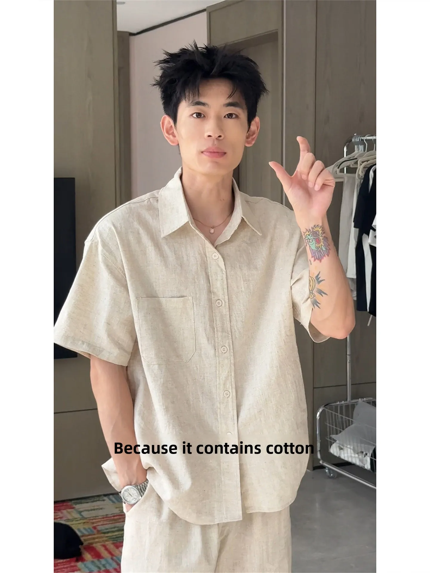 Linen Short Sleeve Shirt And Shorts Set Men's Summer Thin Breathable Casual Wear Comfortable Lightweight Commuting Outfit