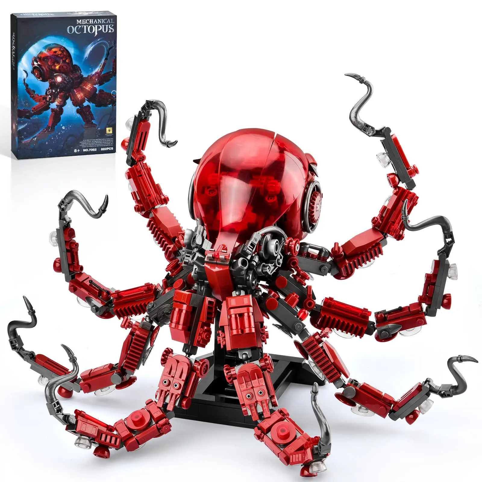 

882PCS Mechanical Octopus Building Sets Ocean Animal Collection Toy with Lights Home Office Decor and Idea Gift for Teen Boys