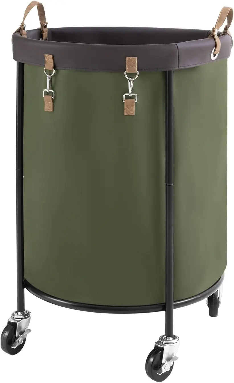 

170L Rolling Laundry Basket with Wheels, Steel Frame & Removable Bag, 4 Casters & 2 Brakes, Green