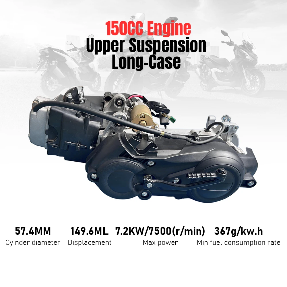 150CC Single Cylinder 4 Stroke Air Cooled Engine 7.2kW CVT Electric Kick Start Top Mount Long Crankcase Good Heat Dissipation