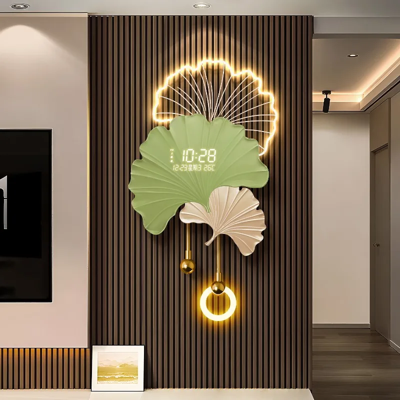 Ginkgo Leaf Grille Decoration Creative Clock Wall Mounted New Perpetual Calendar Electronic Clock Light Luxury Premium Feel