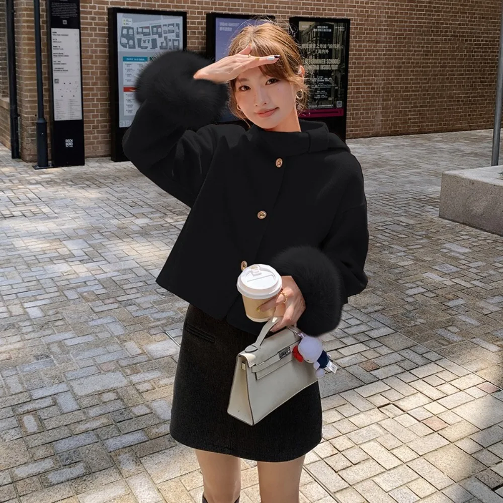 여성용 신상 겨울 리얼 퍼 코트 천연 여우털 재킷 커프스 여성 울 혼방 아우터 여성용 캐시미어 울