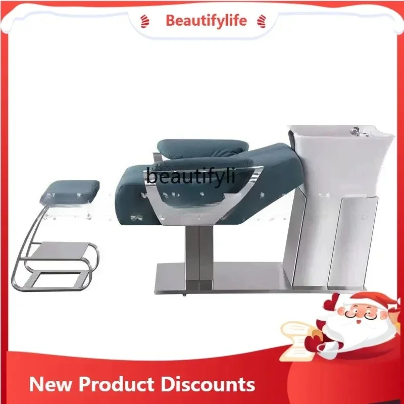 

LJYHairdresser Shampoo Chair, Stainless Steel Semi-Recumbent Hairdresser Shampoo Bed, Ceramic Basin, Special for Hair Salon