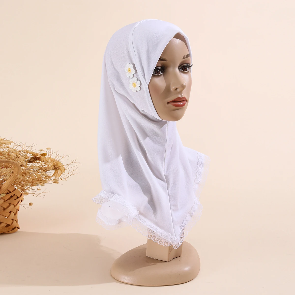 1Pcs Mädchen Blume Spitze Hijab Hüte Muslimischen Arabischen Schal Islamischen Pull Auf Headwrap Schöne 2-6 Jahre altes Mädchen Schal Ramadan