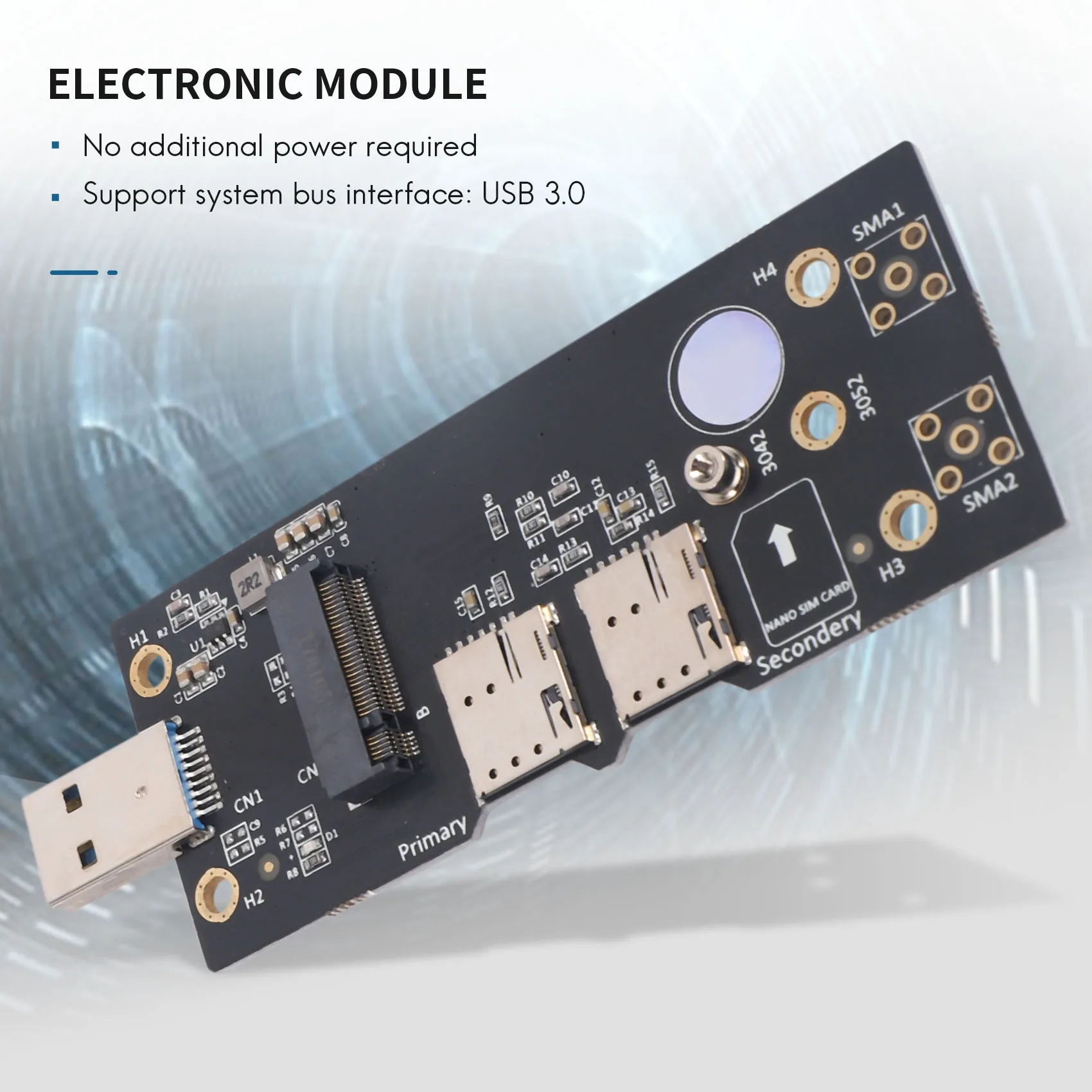 SR-pour NGFF M.2 clé B vers USB 3.0 adaptateur carte Riser avec double emplacement pour carte NANO SIM pour connecteur pour Module WWAN/LTE