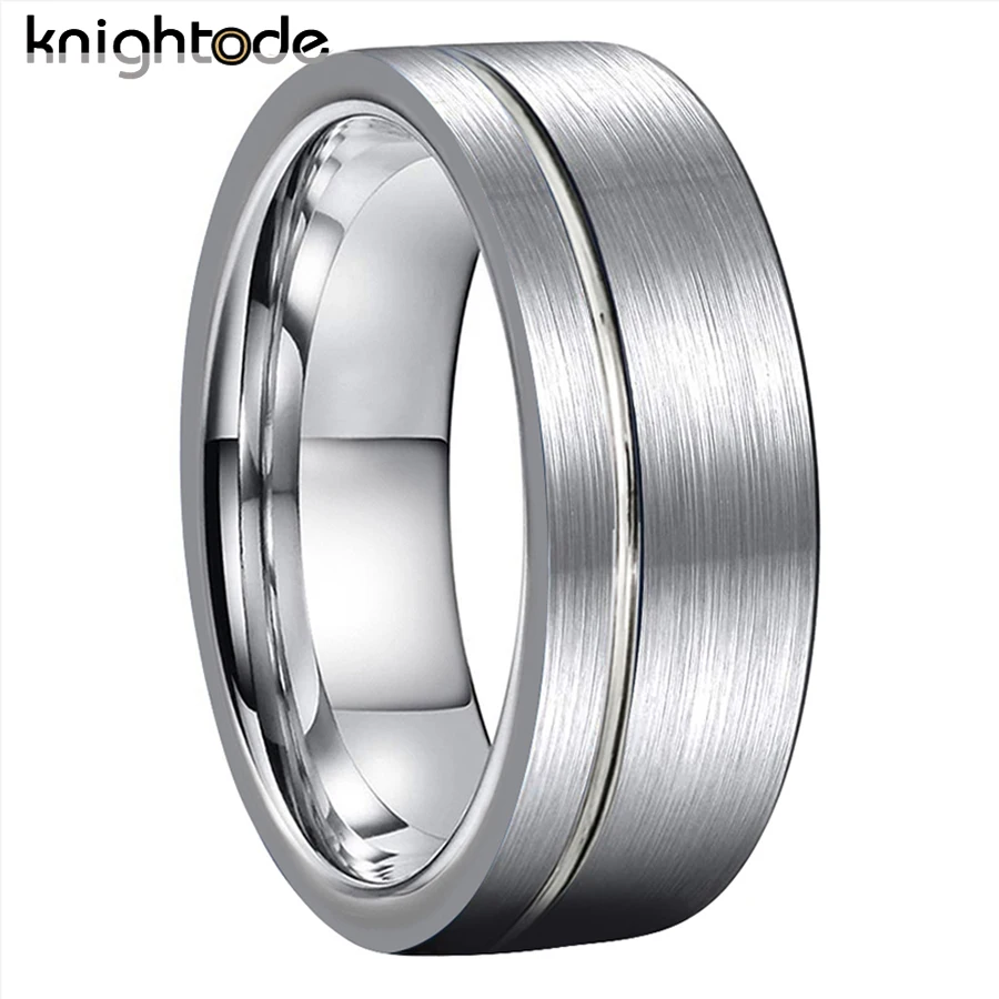 

6mm 8mm Anniversary Rings For Men Women Tungsten Carbide Wedding Band Brushed Offset Grooved Comfort Fit