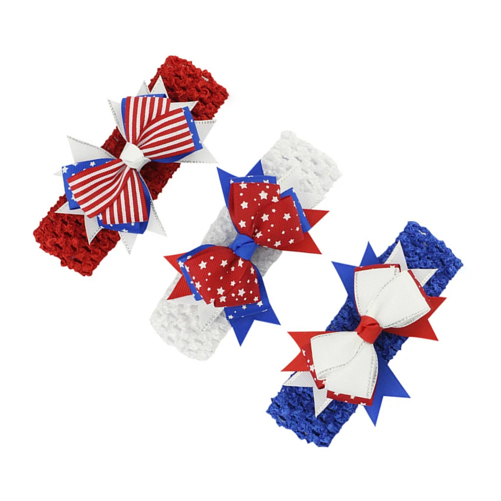 

3pcs Kids Headbands Bowknot Design Baby Hair Accessories Soft Lightweight For Party Dancing American Independence Day Red White