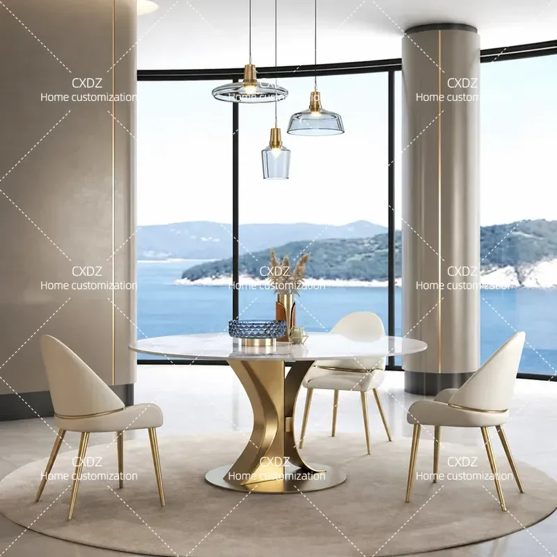Round Slate Dining Table with Creative Turntable Design Modern Simple Home Light Luxury Round Dinner Table for Living Room