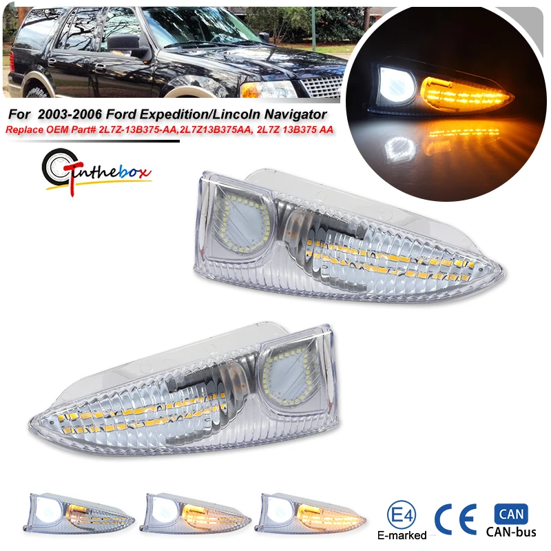 

Светодиодный указатель поворота в боковое зеркало для Ford Expedition/Navigator, динамические последовательные поворотники янтарного цвета, белые габаритные огни 03-06