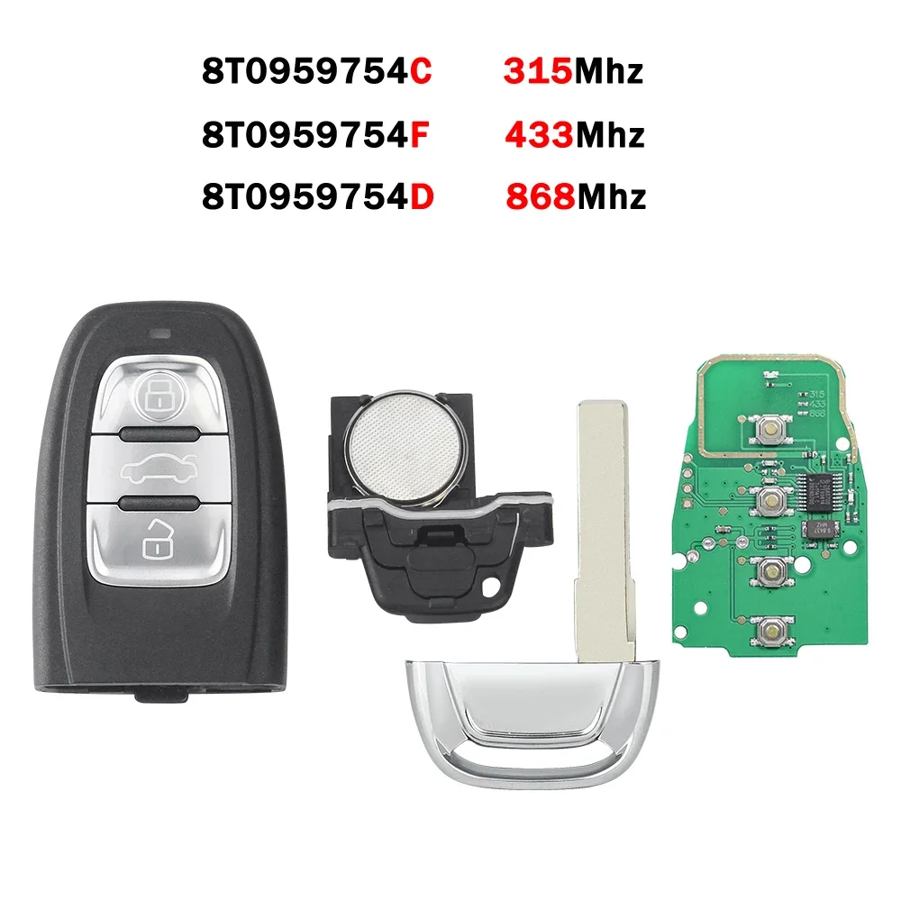 KEYYOU Car Remote Control Key For Audi A4 A4L A5 Q5 8T0959754C 315MHz 433MHz 8T0959754D 868MHz 8K0959754D/H/G/J Card Key