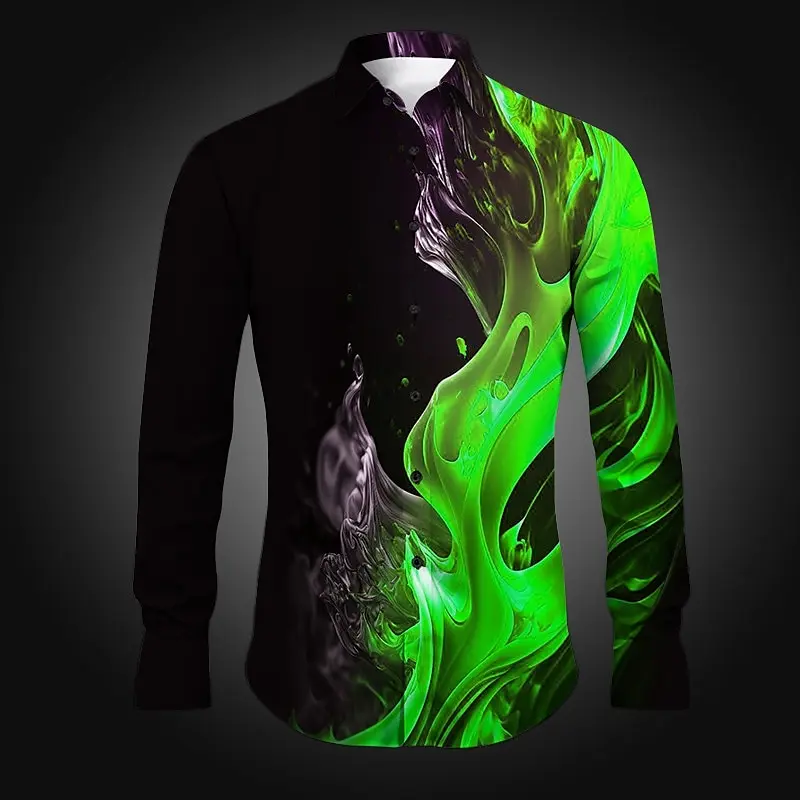 Men's Shirt Flame Pattern Daily Wear Spring Cuffed Long Sleeve Shirt Comfortable Breathable Top Extra Large Size XS-6XL