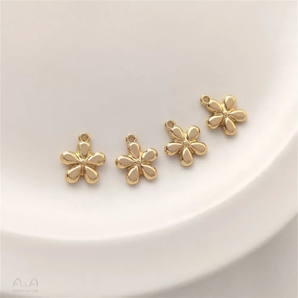 14K Package of Golden Flower Pendant Five Petals Single Pendant Handmade Diy Bracelet Earrings Jewelry Charms Pendant K505