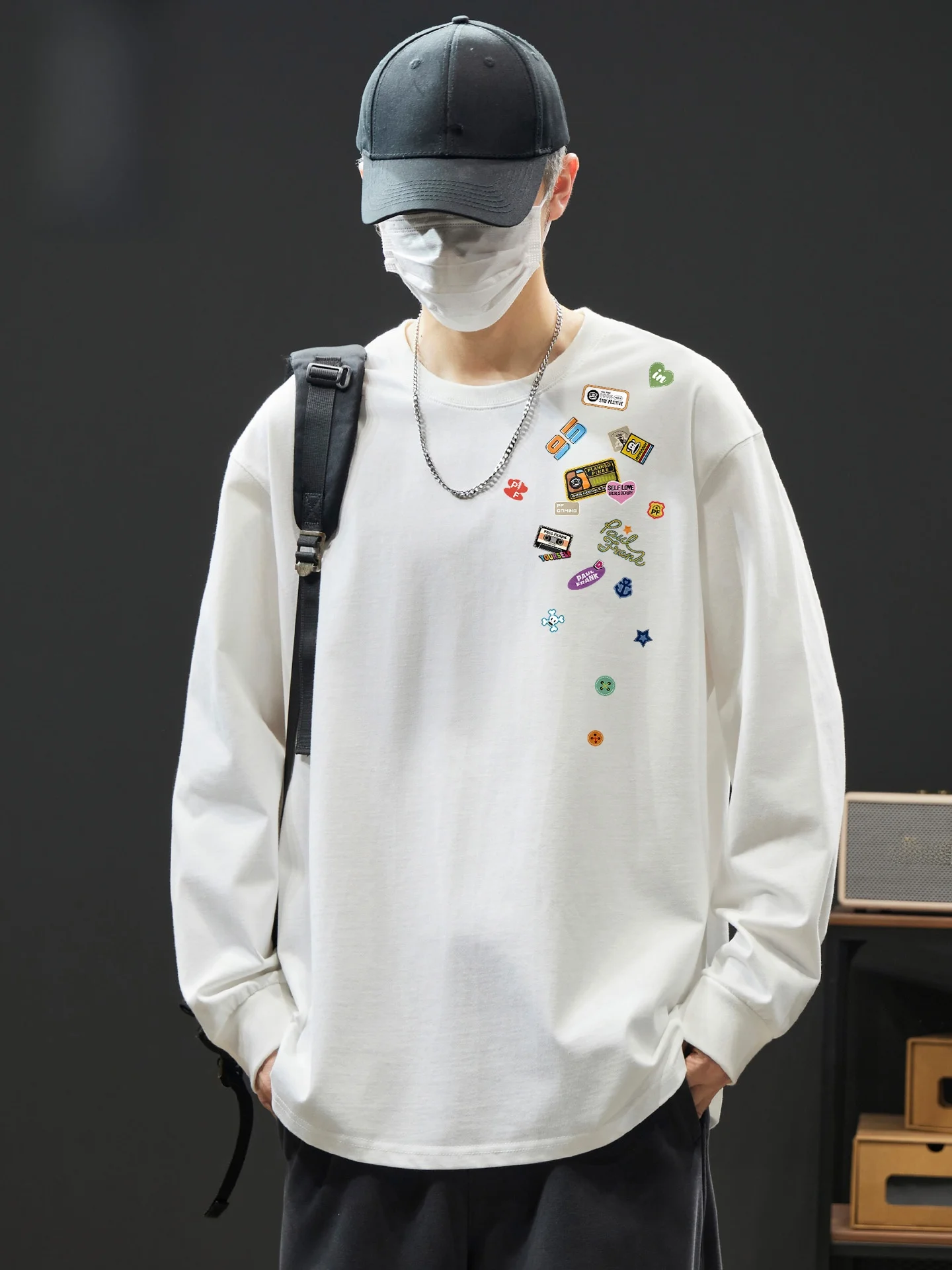 

2025 Белая базовая футболка с длинным рукавом для мужчин и женщин, осенняя, плотная, парная, дышащая, хлопковая, повседневная